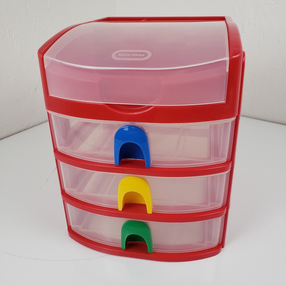 Little Tikes Red 3 Drawer Desk Organizer Storage Bin with Top Compartments